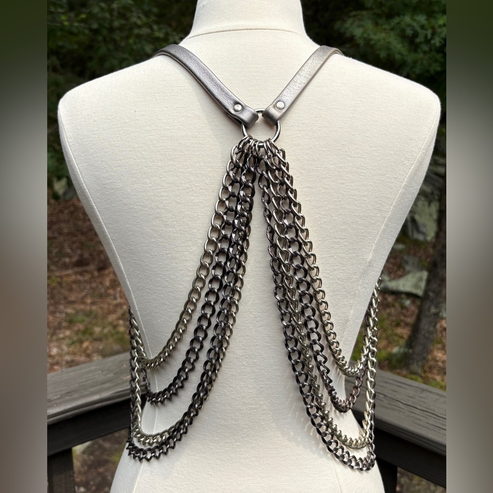 Leather & Chain Body Harness Silver & Gunmetal Unisex